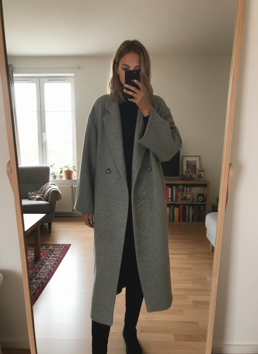 Oversized Women's Cashmere Coat with Lapel Collar