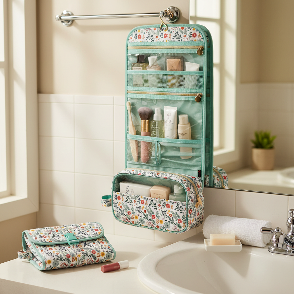 Hanging Makeup Organizer Pouch | Travel Cosmetic Storage