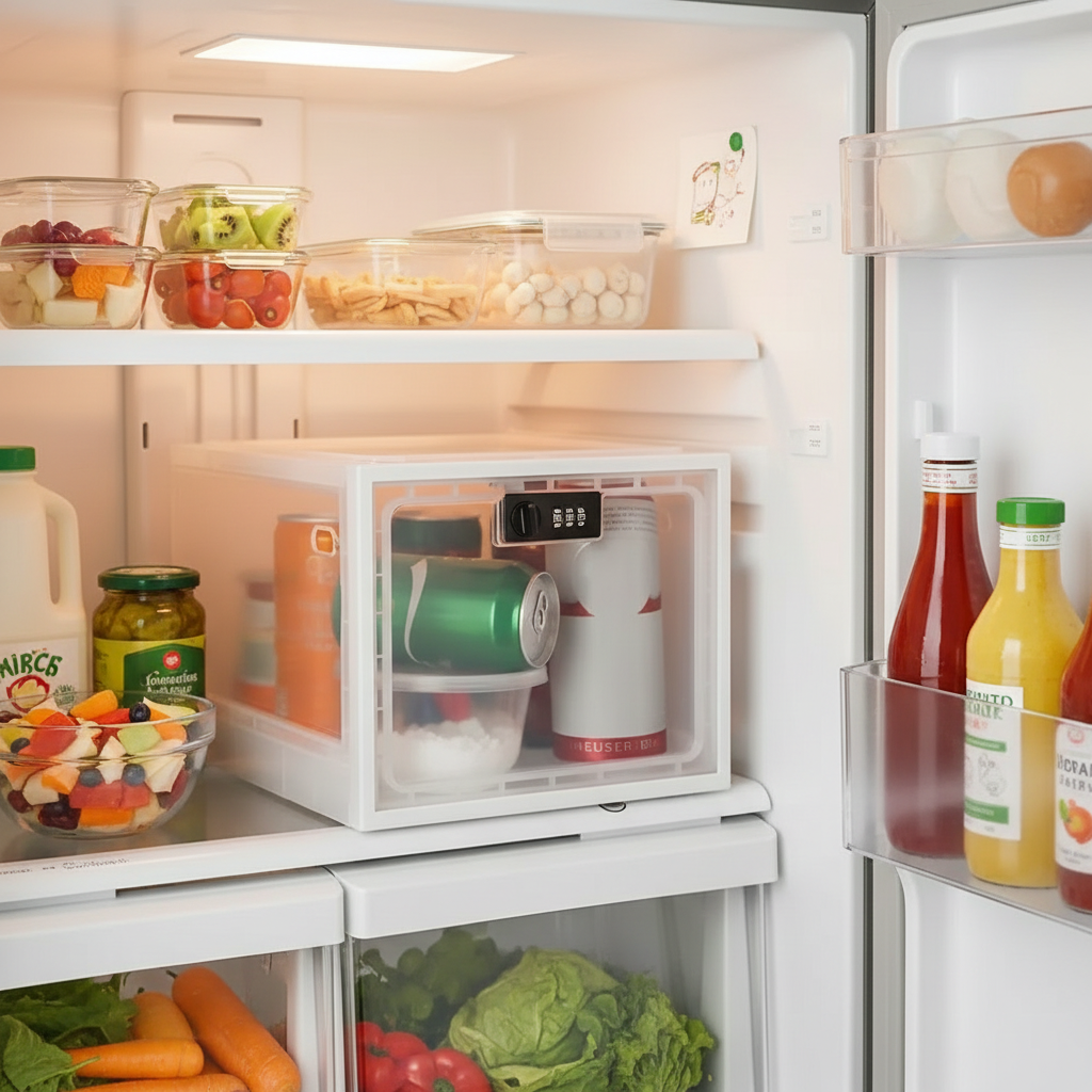 Lockable Refrigerator Storage Bin with Secure Lock