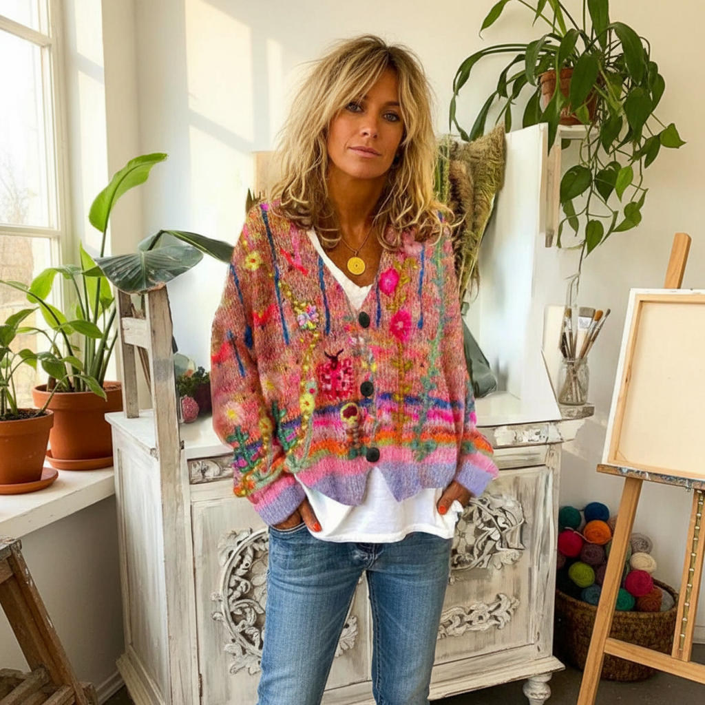 Women's Floral Cotton Blend Sweater