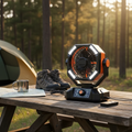 Portable Camping Fan with LED Light & USB Charging