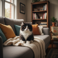 Black and White Plush Cat - Lifelike Soft Companion