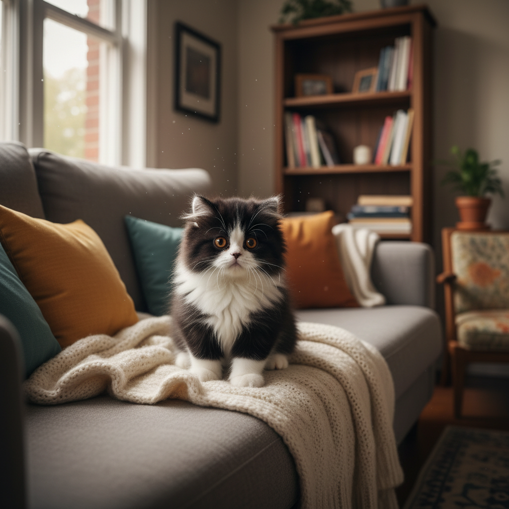Black and White Plush Cat - Lifelike Soft Companion