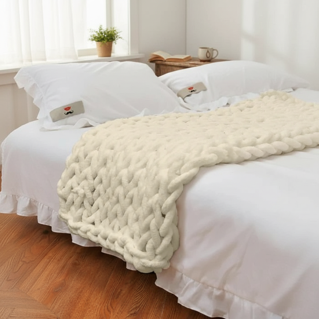 Chunky Chenille Knit Blanket – Cozy Throw for Couch & Bed