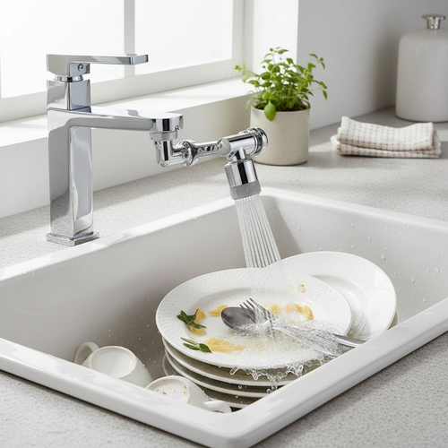 360° Rotatable Kitchen Faucet with Dual Mode Spray