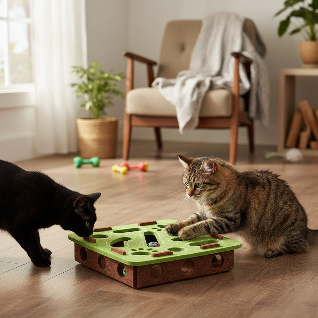 Interactive Cat Puzzle Toy Box with Felt Design
