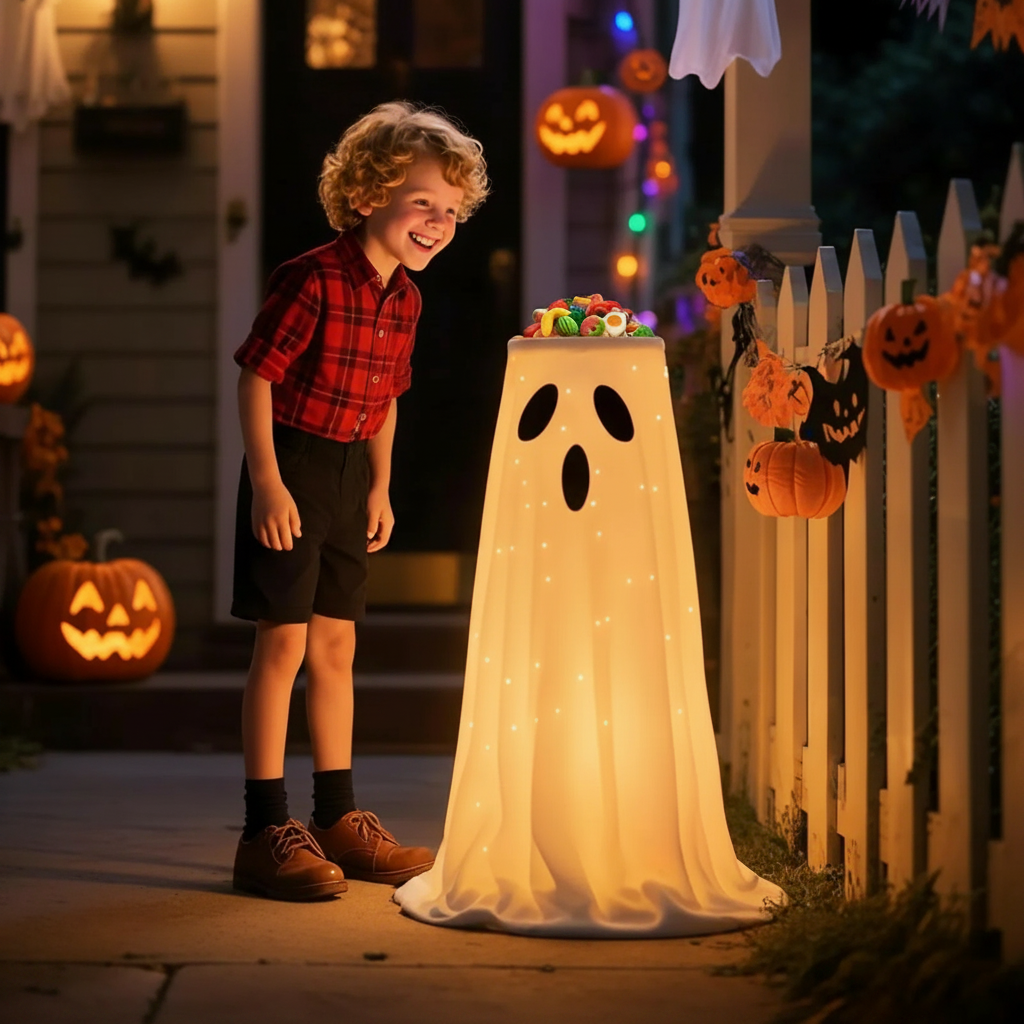 Lighted Ghost Halloween Candy Bowl Stand - 39in
