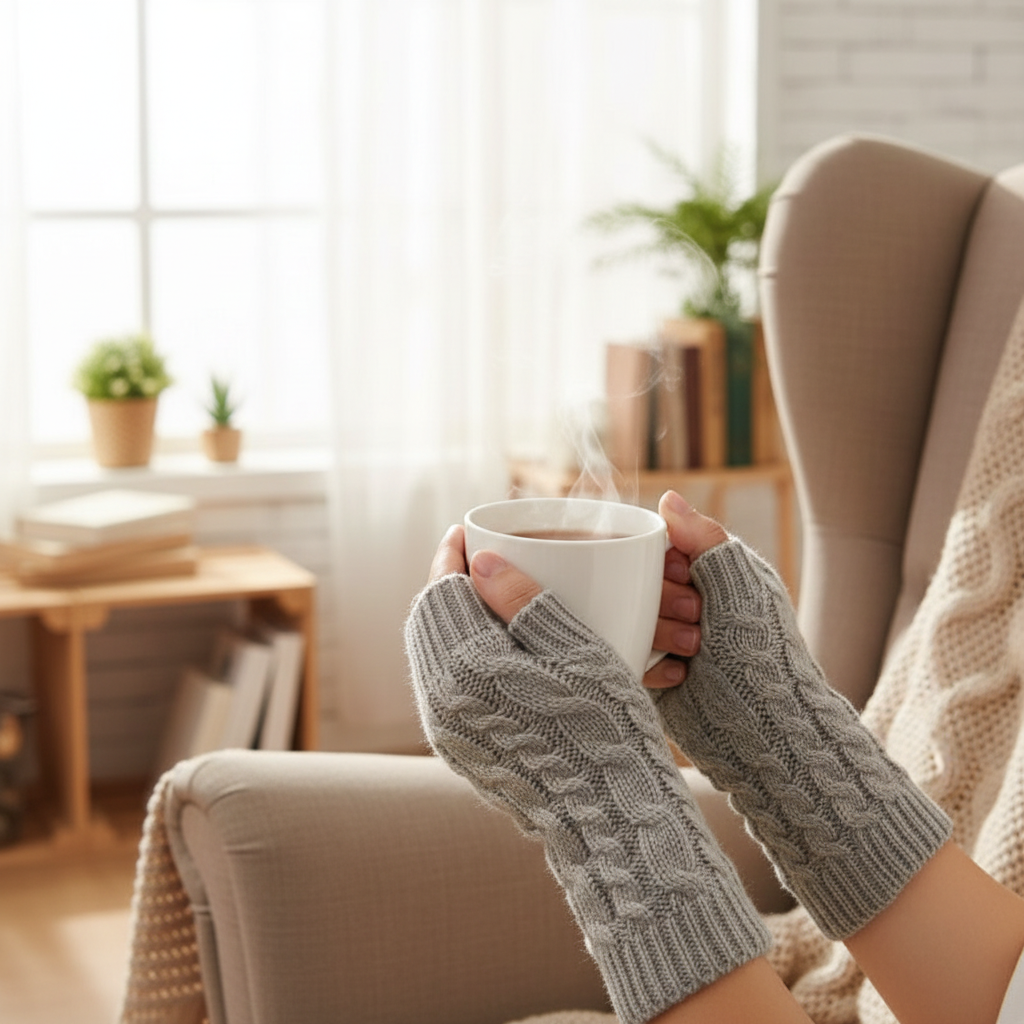 Women's Knit Fingerless Winter Gloves with Fleece