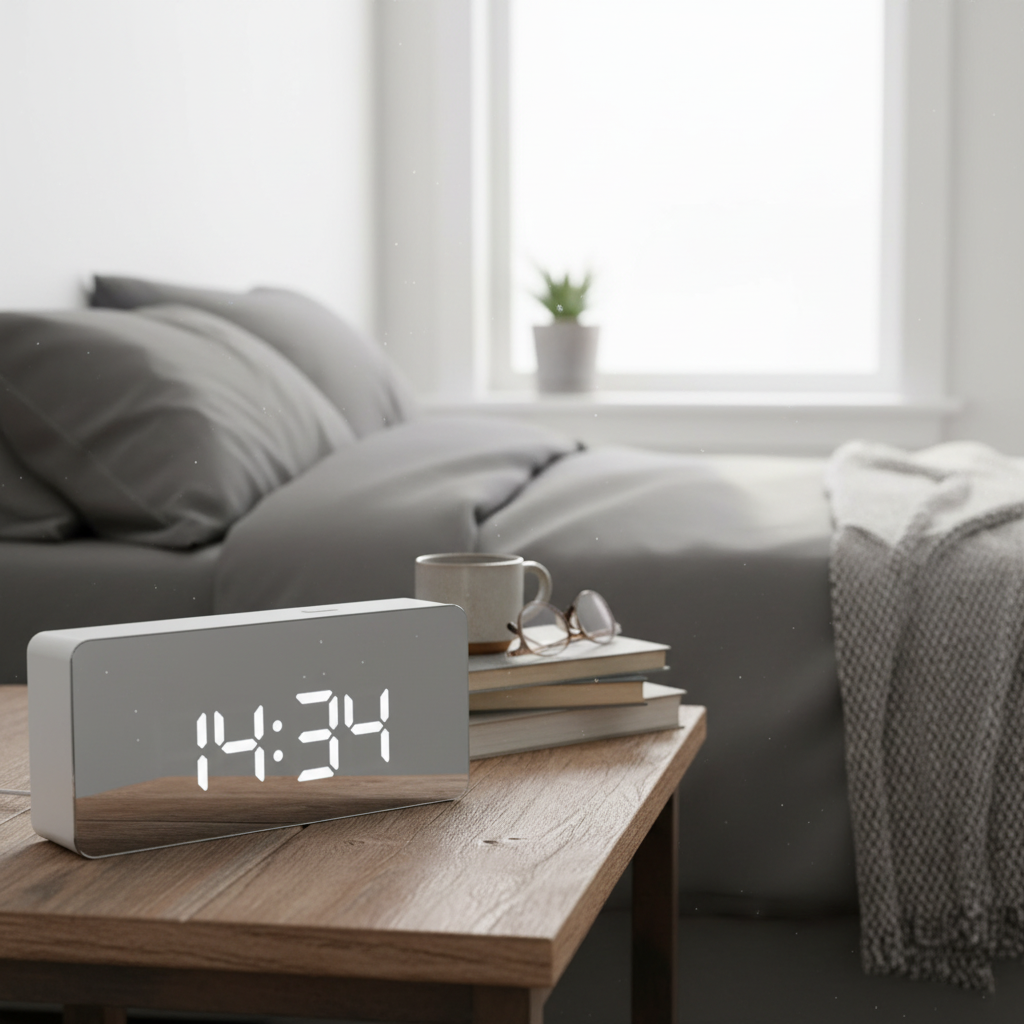 Smart Mirror Alarm Clock with LED Display & Nightlight