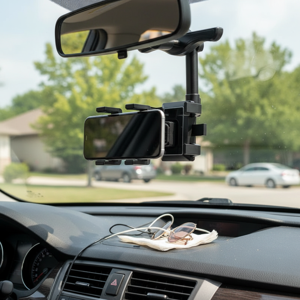 360° Rotating Car Phone Holder for Rearview Mirror