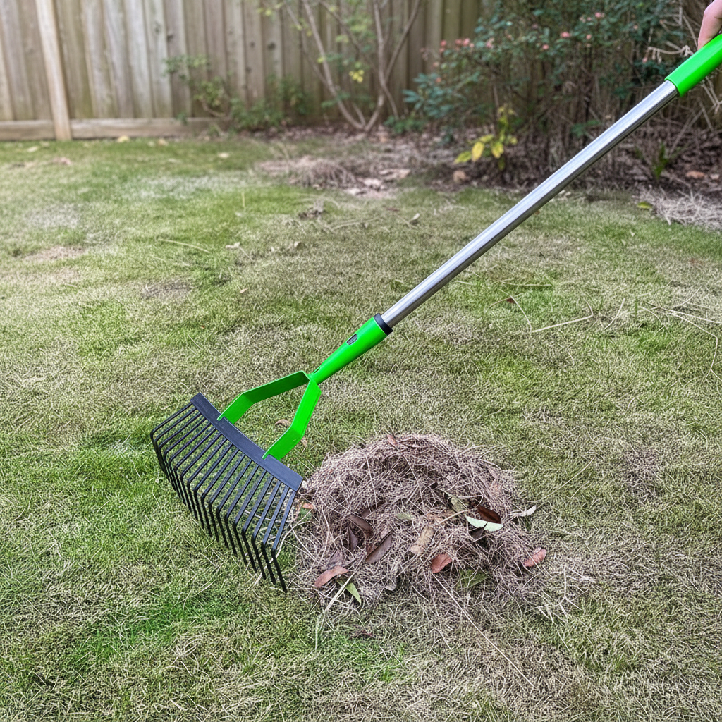 Long Reach Thatch Rake for Lawn Dethatching