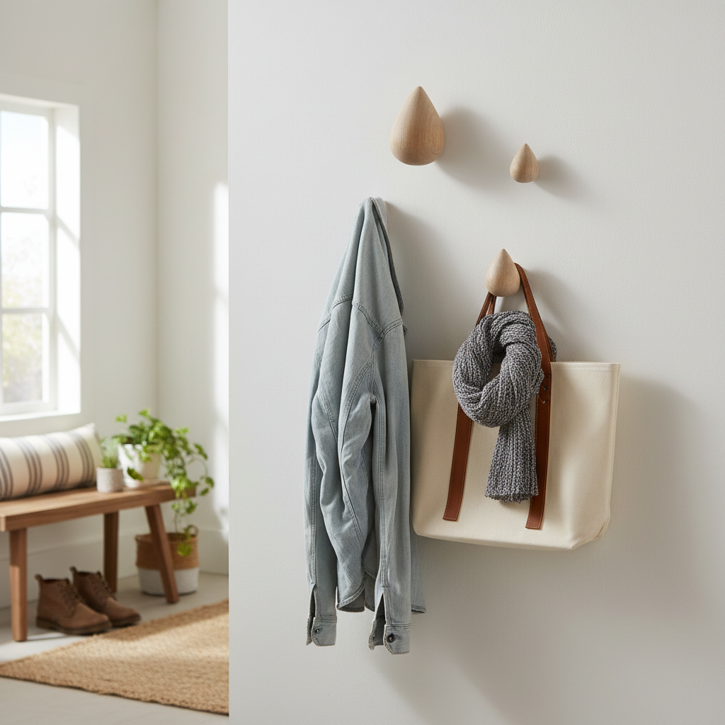 Beech Wood Water Drop Coat Hook - Wall Mount