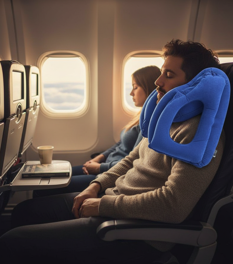 Inflatable Travel Pillow with Ergonomic Neck Support