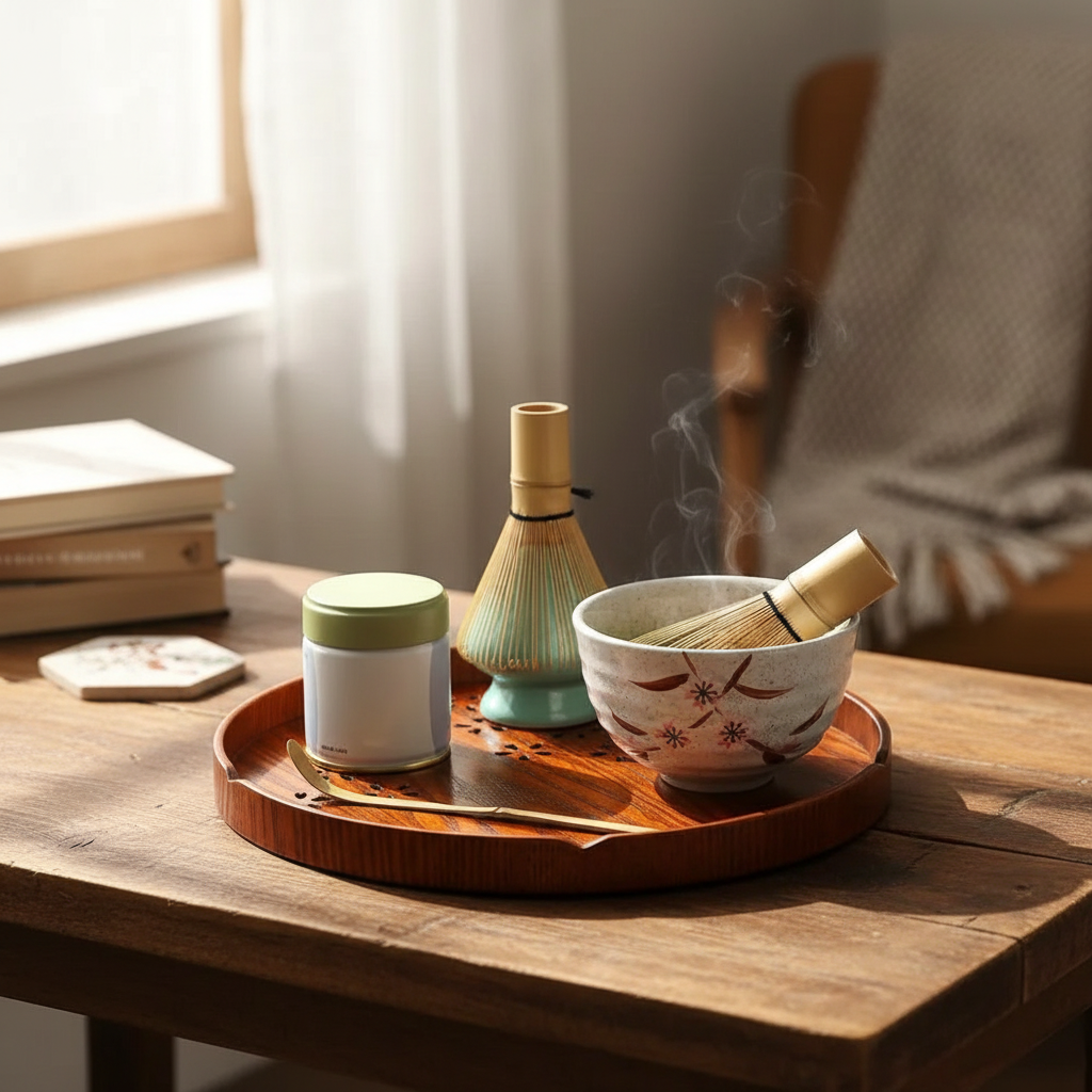 Matcha Tea Set with Bamboo Whisk & Ceramic Bowl