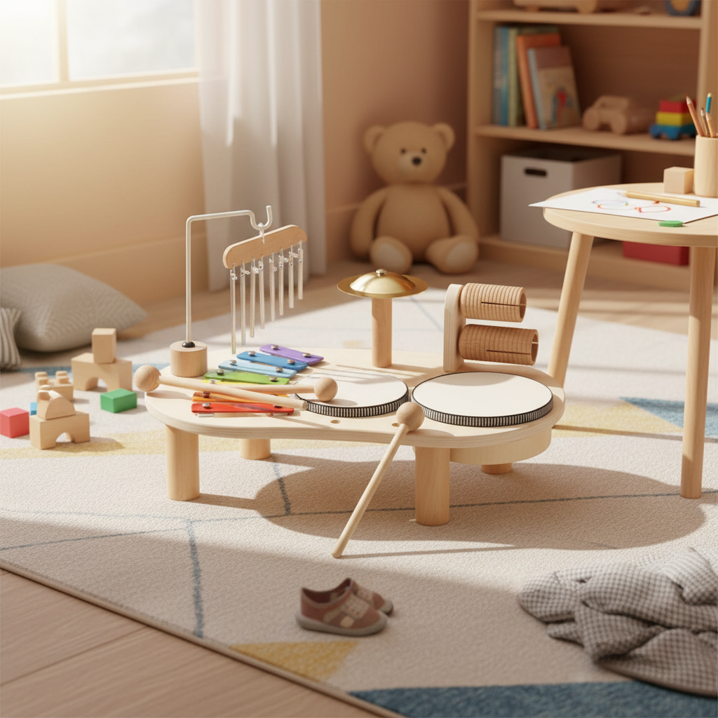 Wooden Musical Toy Station for Toddlers