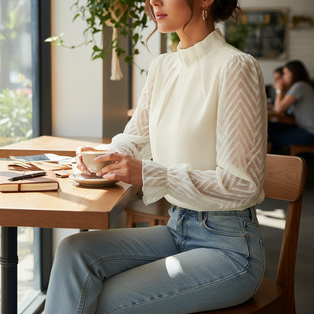 Women's Long Sleeve Top - Coastal Elegance