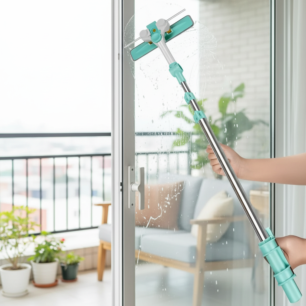 Telescoping Window Cleaner with Long Handle & Microfiber Pad
