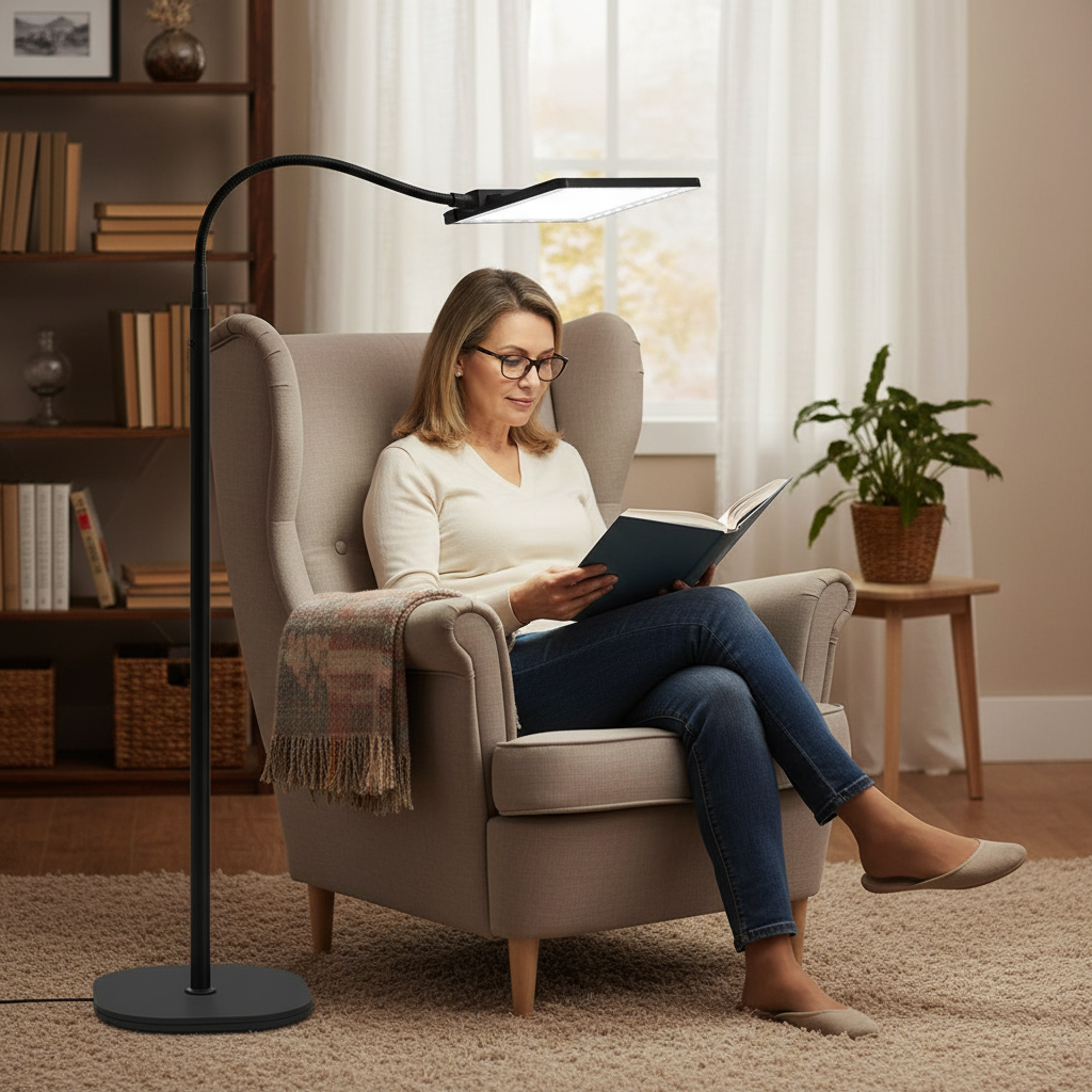 LED Magnifying Floor Lamp with Gooseneck Arm
