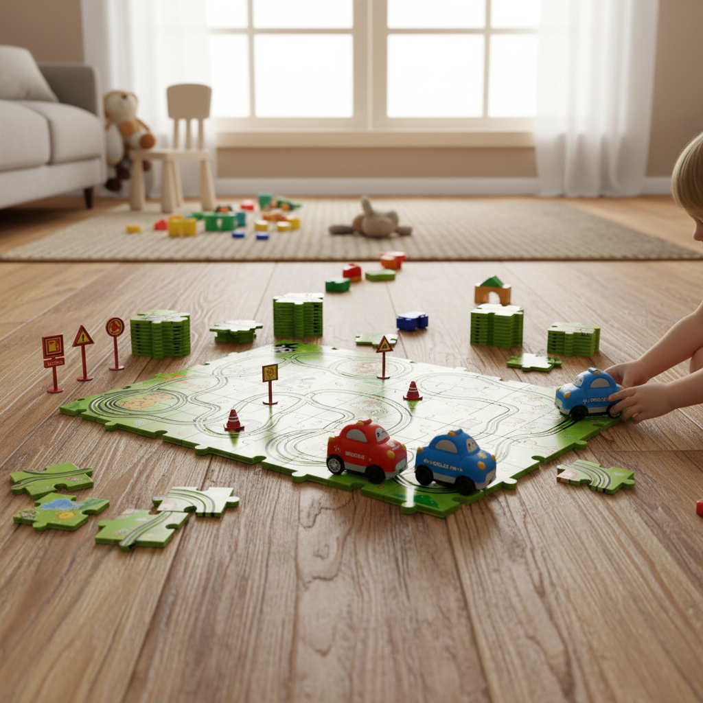 Race Track Puzzle for Kids | 48-Piece Building Set