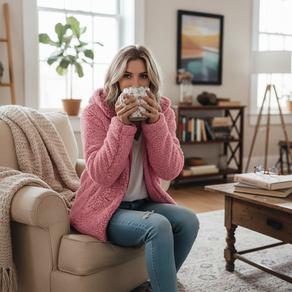 Women's Teddy Bear Fleece Coat with Pockets