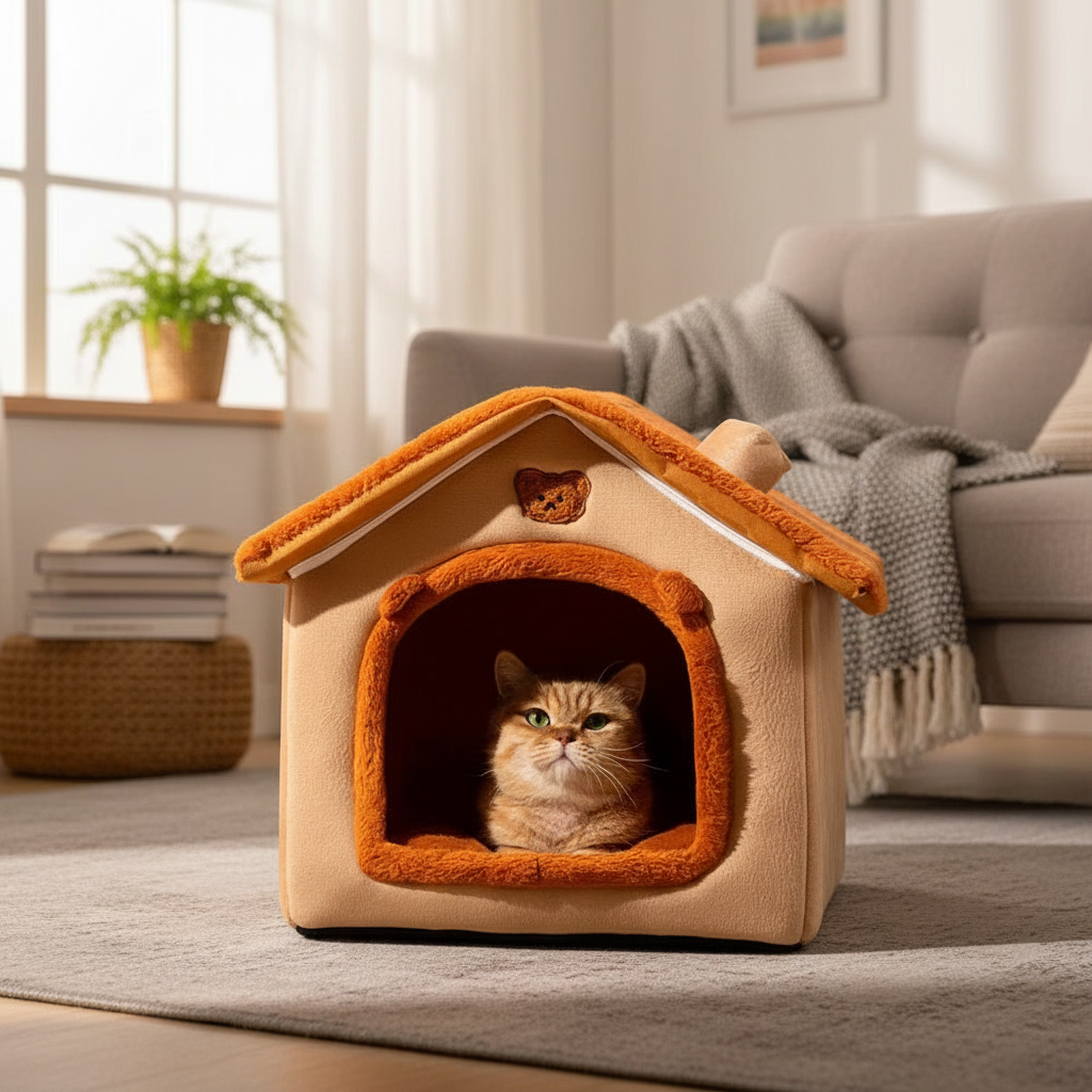 Cozy Indoor Cat House with Bear Ears Design