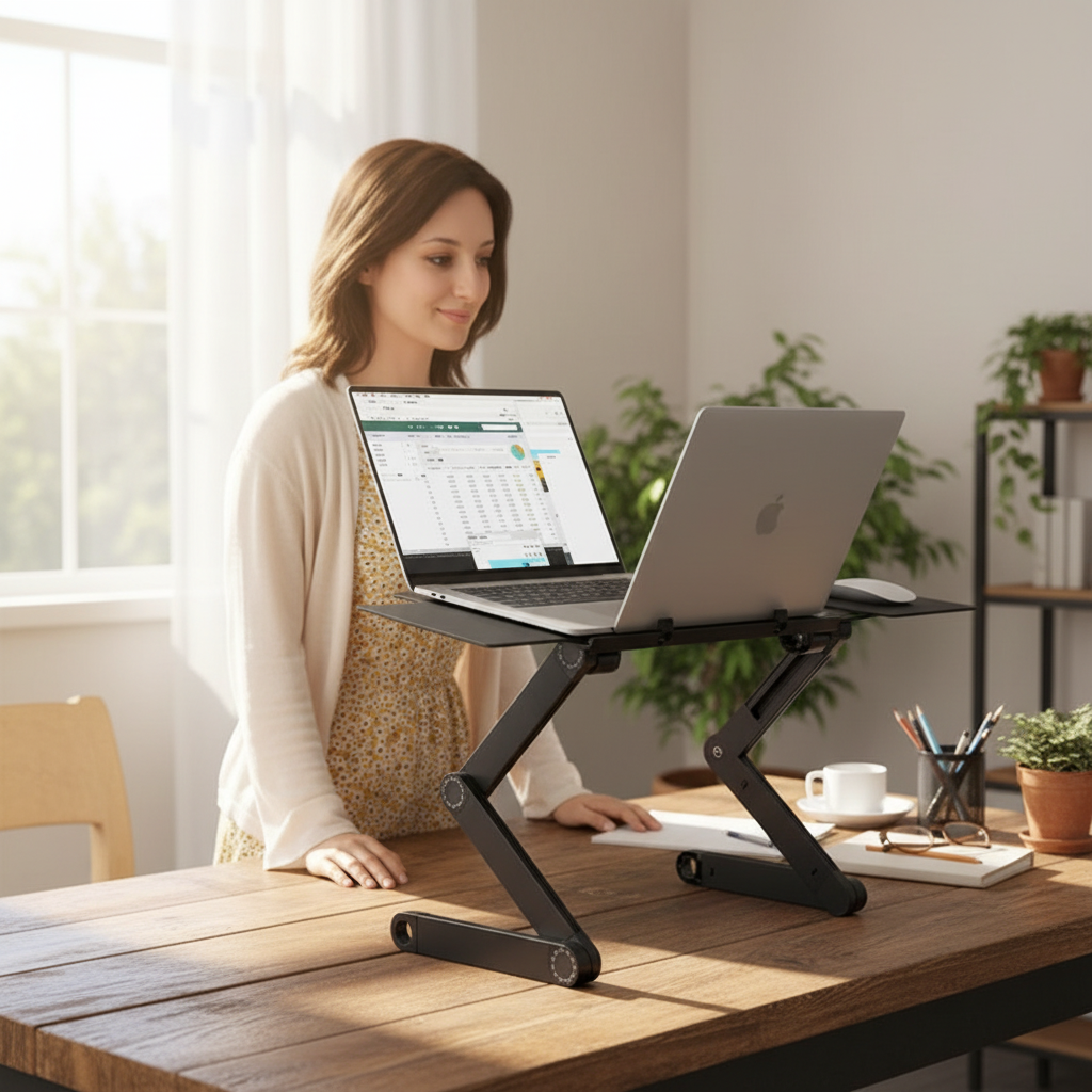 Adjustable Ergonomic Laptop Stand with Mouse Plate