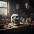 Creepy Smiling Demon Mask with White Eyes