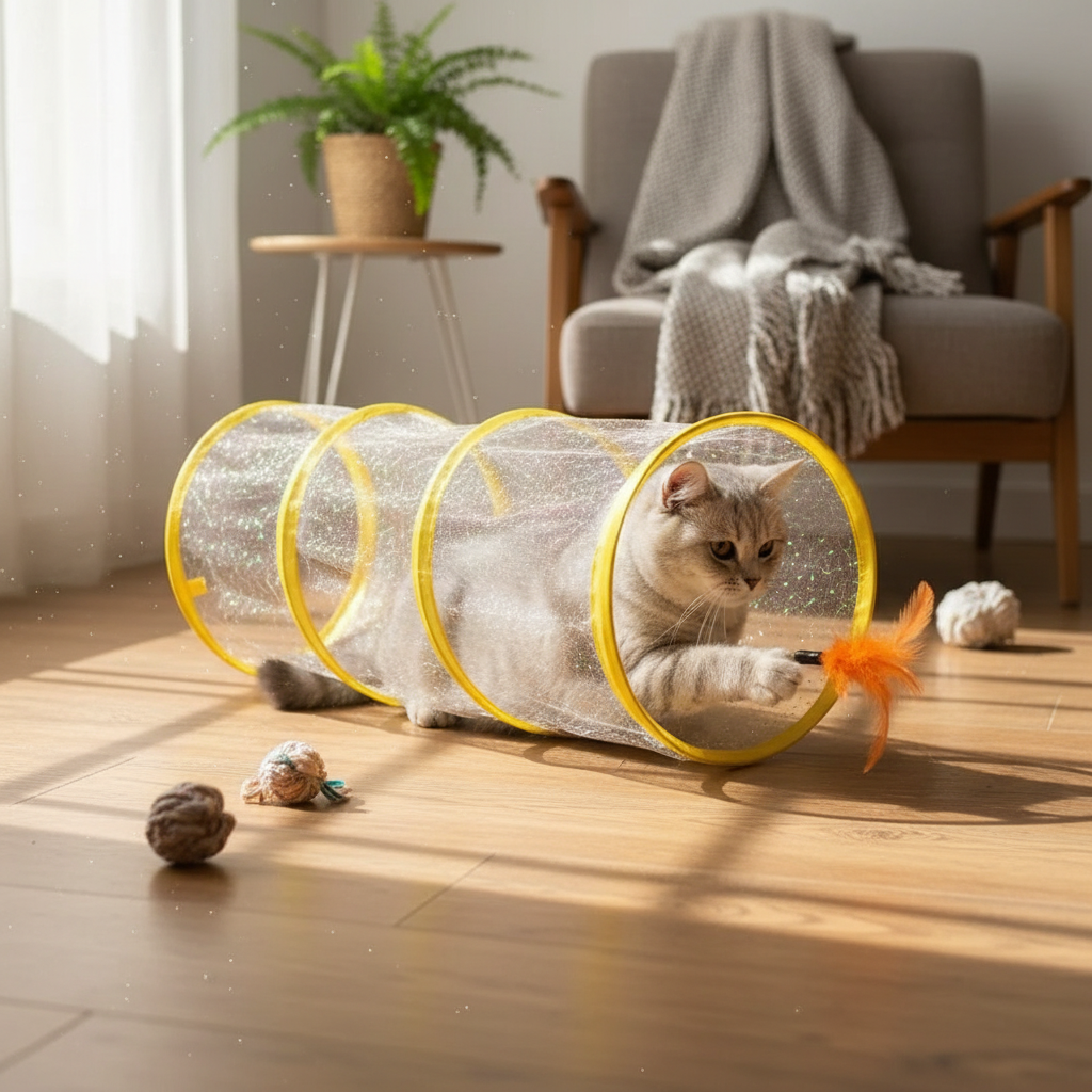 Collapsible S-Type Cat Tunnel with Interactive Toys