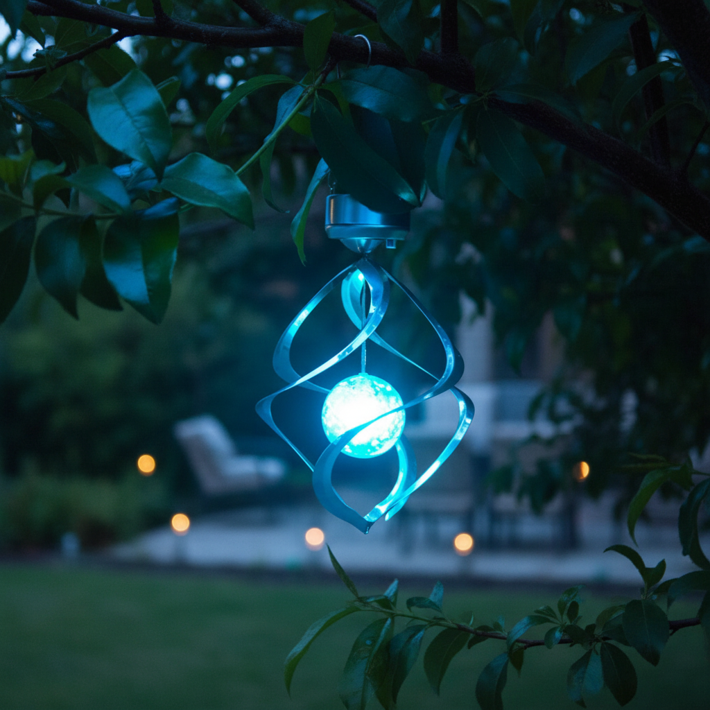 Solar Wind Chime with Color-Changing LED Lights