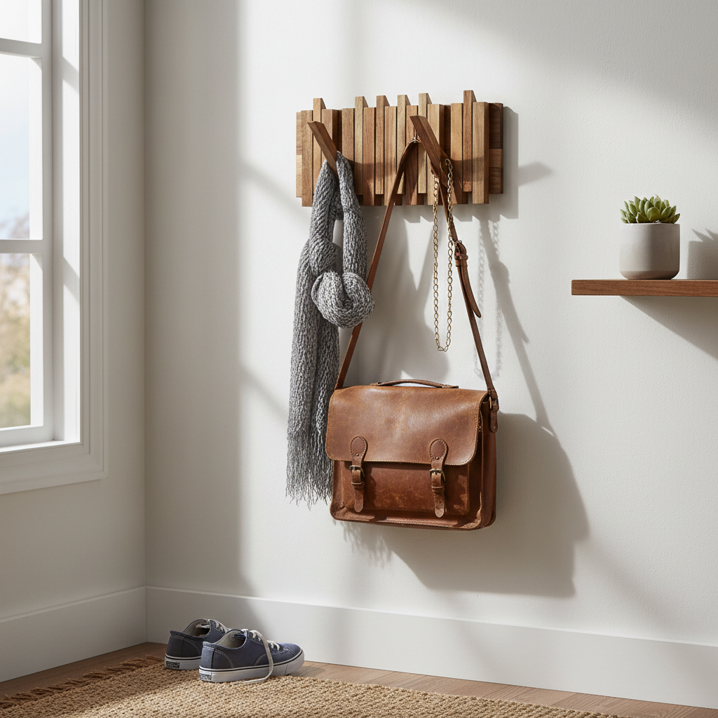 Rustic Wall Coat Rack with 8 Flip Hooks
