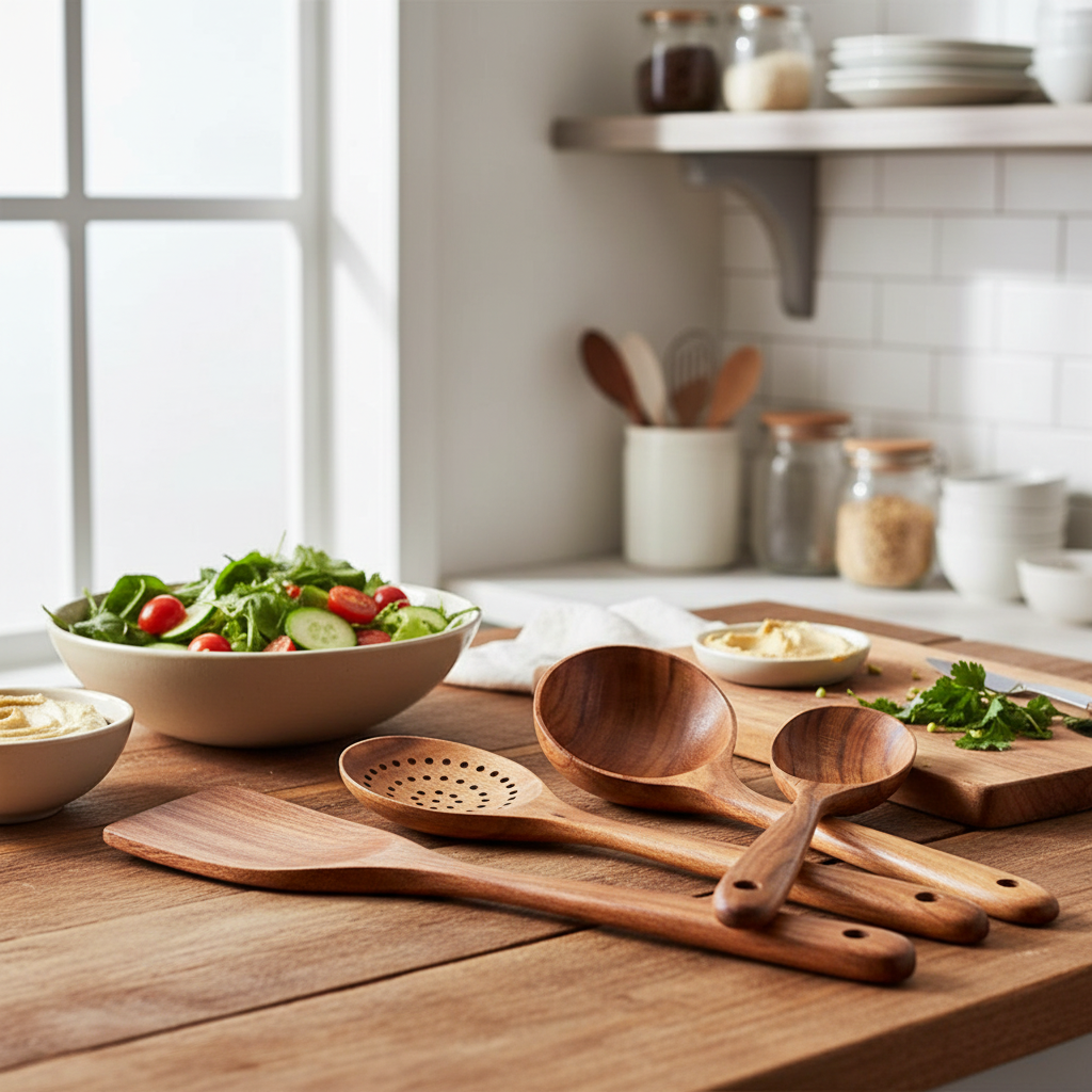 Teak Wood Kitchen Utensils Set | Non-Toxic Cooking Spoons