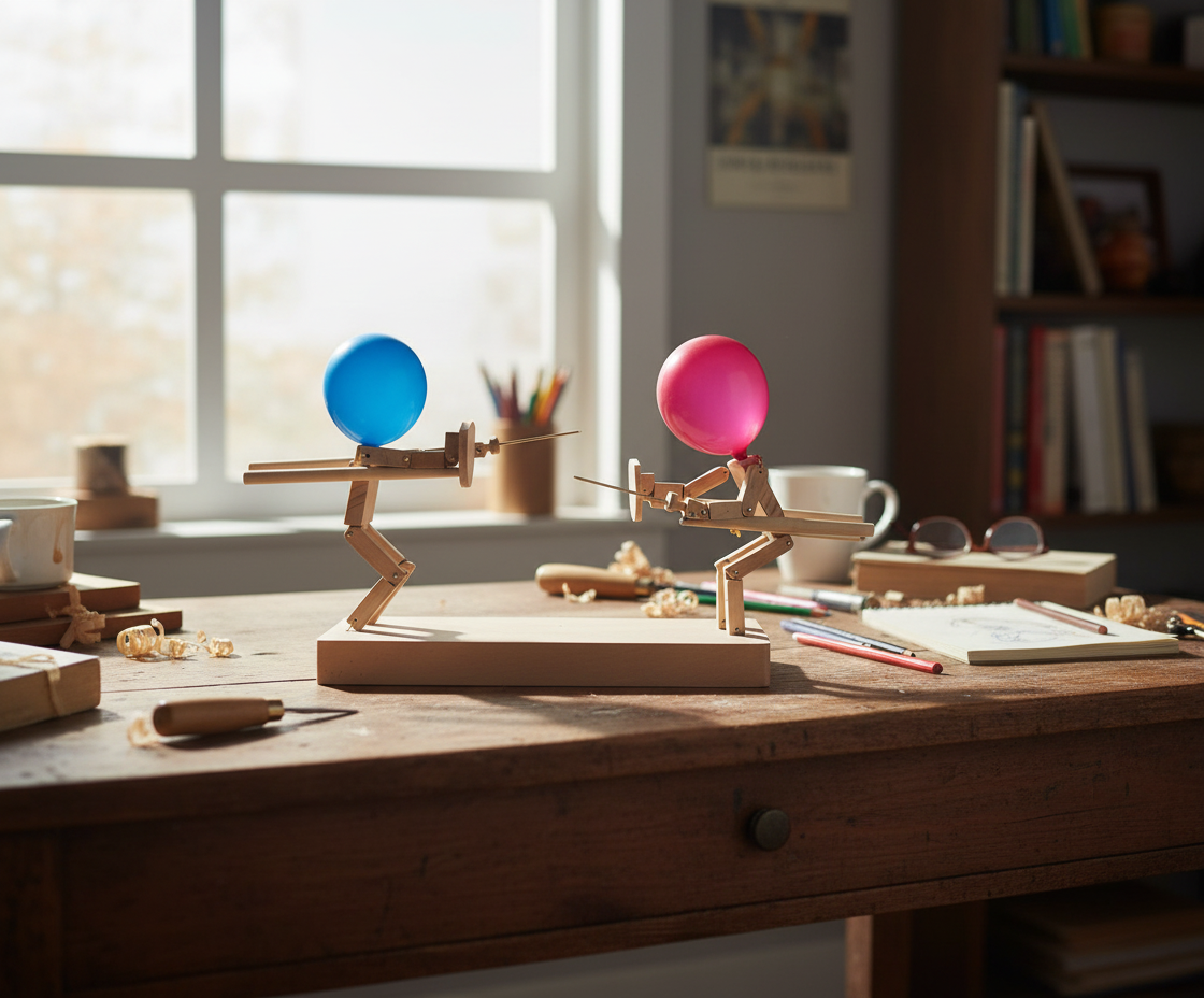 Wooden Balloon Battle Puppets Game for 2 Players