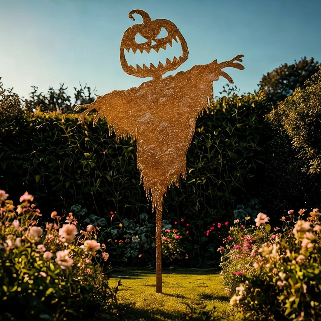 Rustic Metal Pumpkin Scarecrow Halloween Yard Decor