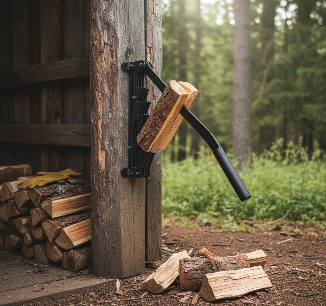 Wall-Mounted Firewood Splitter with Adjustable Handle