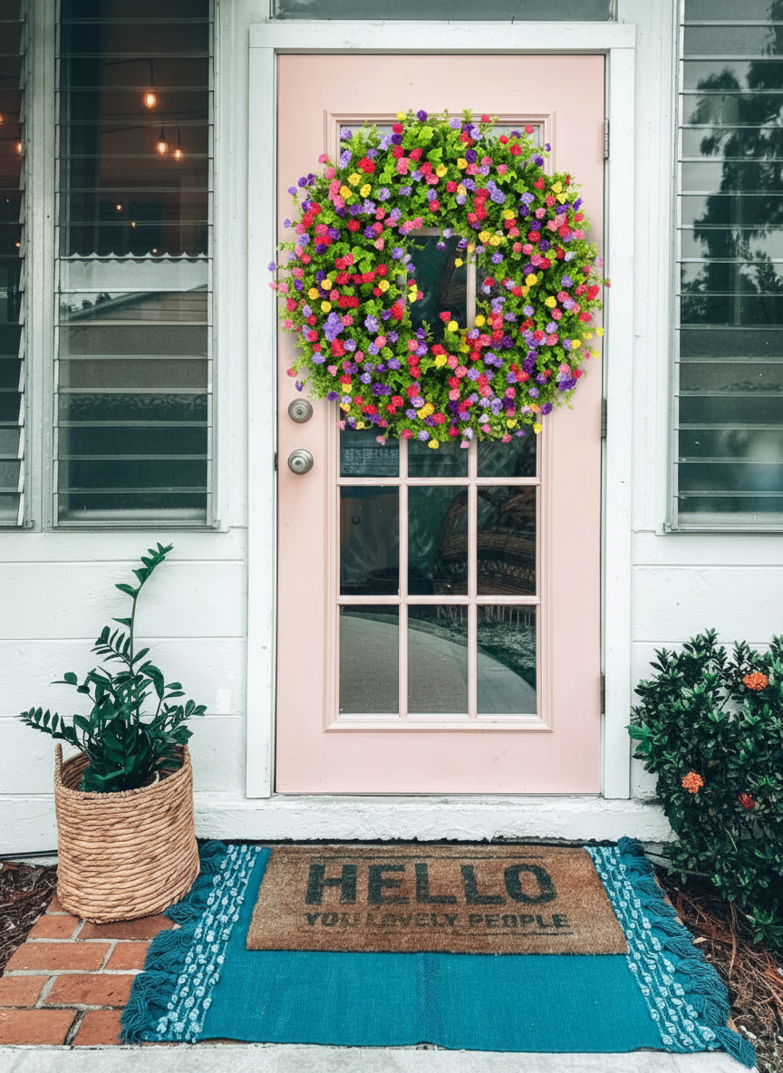 Colorful Wildflower Spring Wreath - 40cm Artificial Door Décor