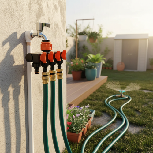 4-Way Garden Hose Splitter with Flow Control
