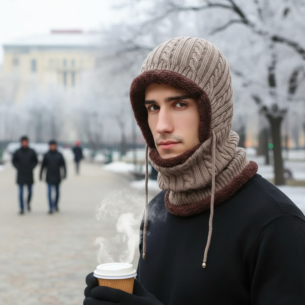 Winter Balaclava Knit Hat with Scarf