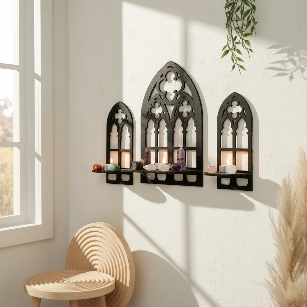 Gothic Wall Decor 3-Piece Arch Set with Shelves