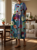Women's Loose Dress with Oil Painting Art Print