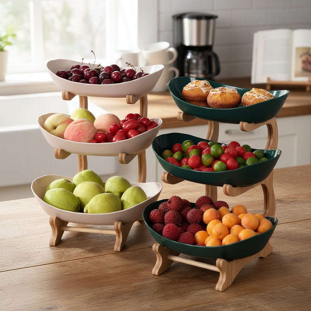 Multi-Tiered Wooden Fruit Bowl - 3 Tier Serving Tray