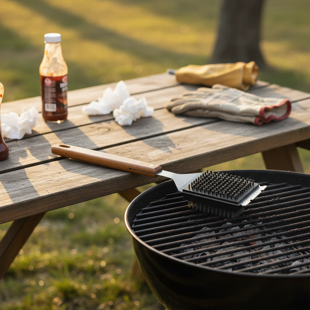 Long Handle Grill Brush with Scraper