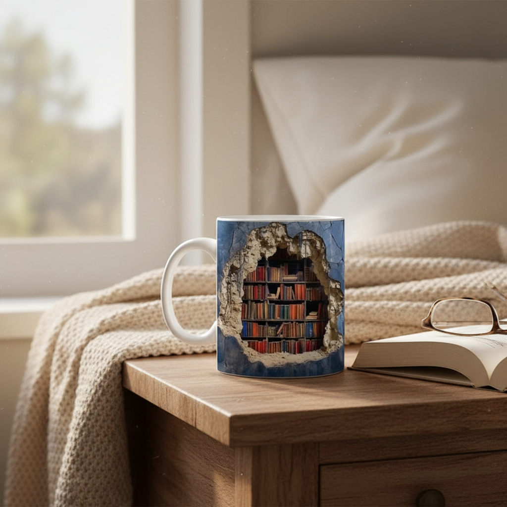 3D Bookshelf Coffee Mug for Book Lovers