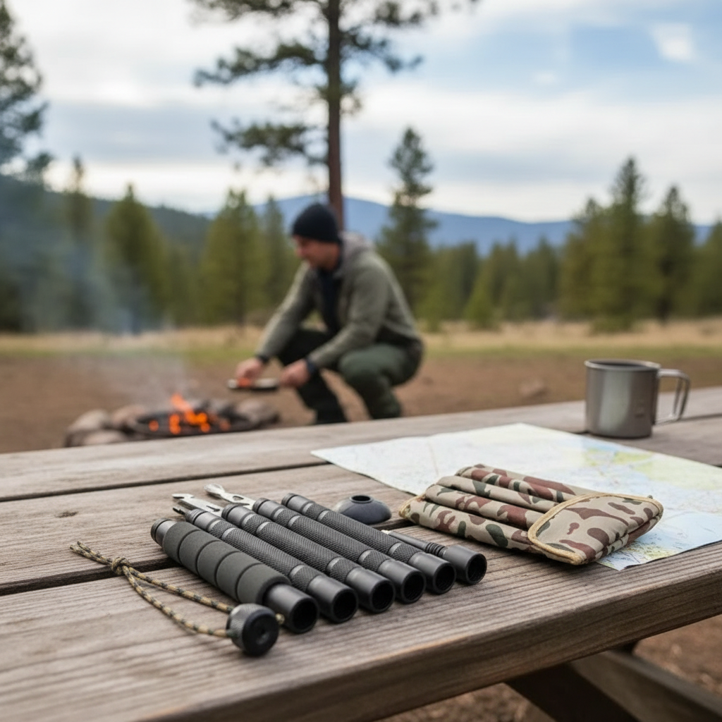 Survival Walking Stick with Knife & Fire Starter