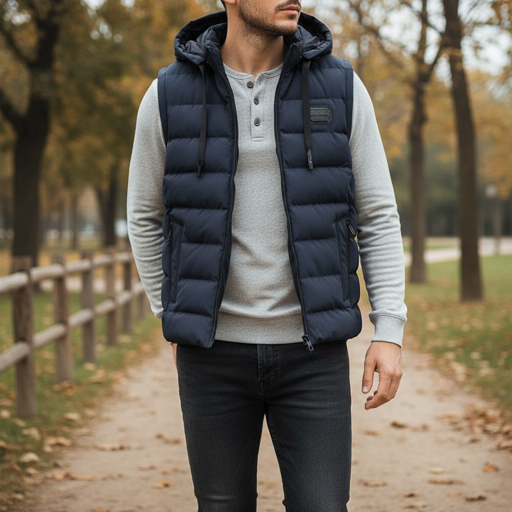 Men's Hooded Vest - Sleeveless Cotton Blend