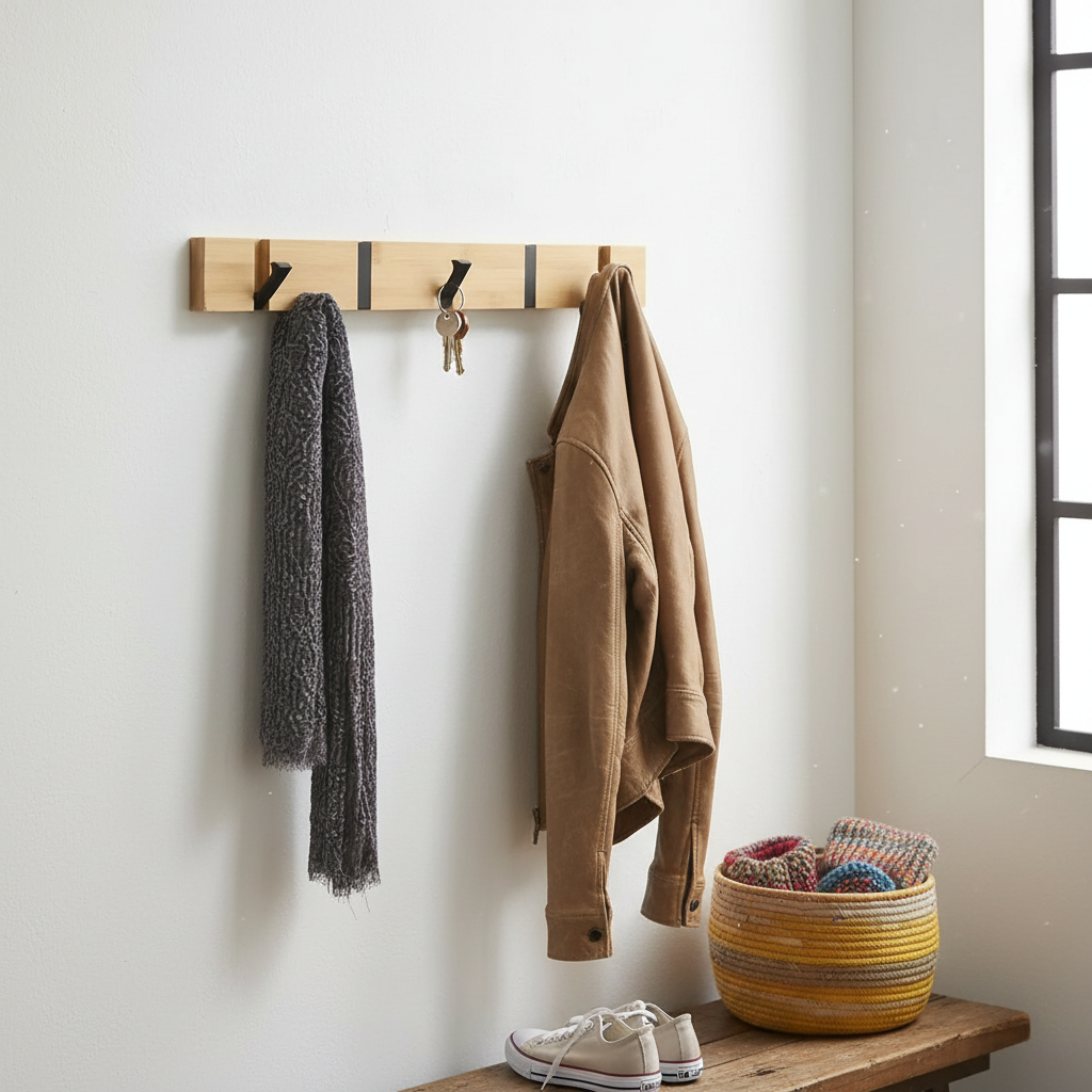 Wooden Wall-Mounted Coat Rack with Hidden Hook