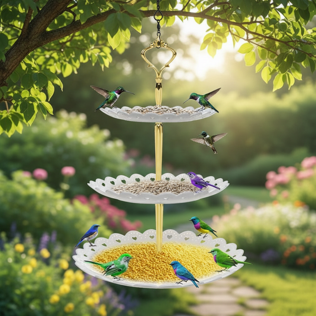3-Tier Hanging Bird Feeder & Bird Bath Combo