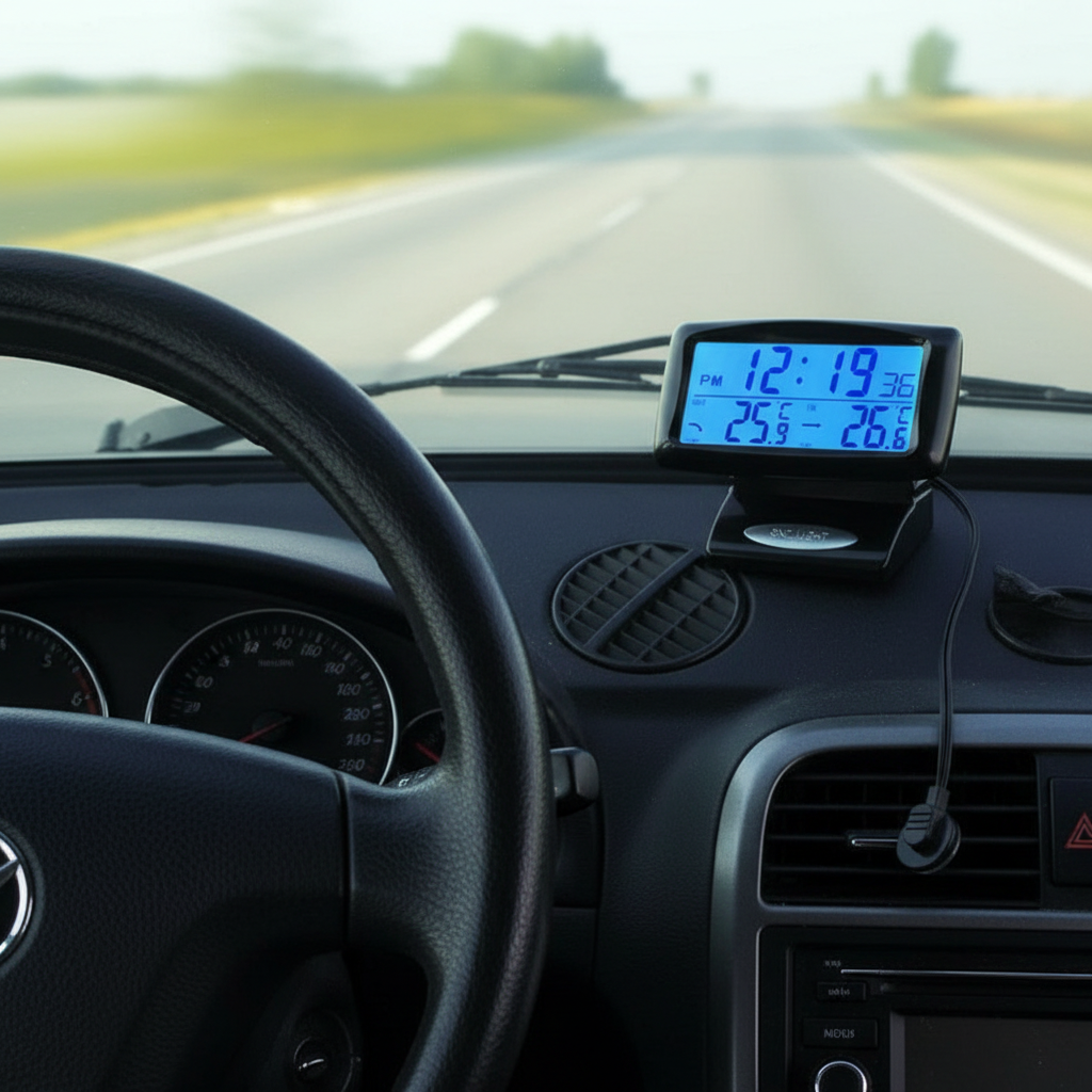 Car Dashboard Thermometer with Digital Clock