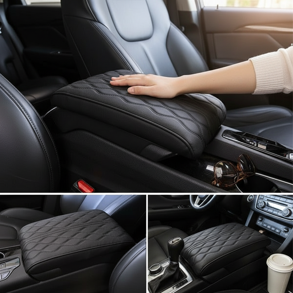 Universal Leather Car Armrest Pad with Memory Foam
