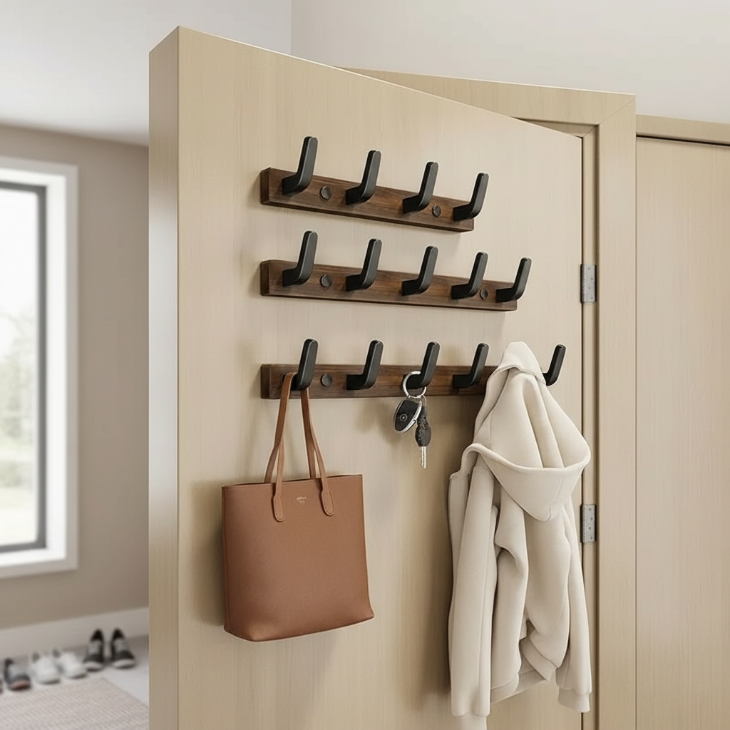 Minimalist Wall-Mounted Coat Hook - Wood & Metal