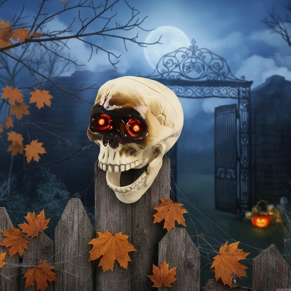 Animated Halloween Skeleton Head with Flashing Eyes